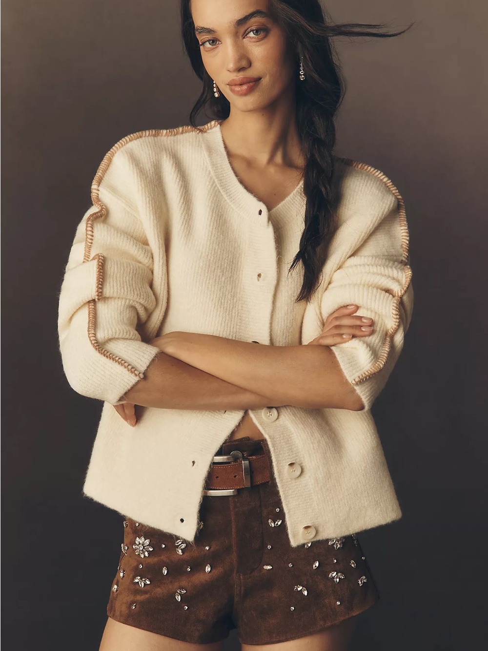 Pilcro | Anthropologie | NWT Cream Whipstitch Cardigan Sweater | Sz M